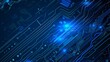 © Chingiz - A panoramic view unfolds a futuristic background dominated by blue circuit microchip technology