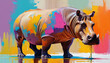 Colorful hippopotamus painted in various colors. Conceptual artwork. Generative AI.

