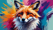 Fox on a colorful splattering background. Artistic rendition. Generative AI.