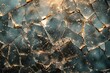 Transparent long ago broken glass over a blue textured surface abstract background