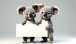 Koala bear holding a white banner for later text insertion. Generative AI.

