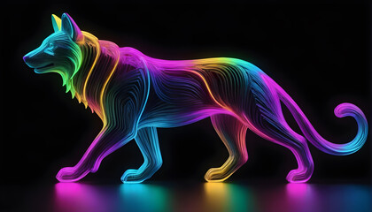 rowling Neon Abstract  multicolored Wolf on a dark bokeh background

