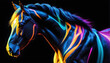 Growling Neon Abstract  multicolored Horse on a dark bokeh background

