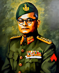 Wall Mural - Netaji Subhas Chandra Bose Painting Portrait. Creative concept of 23 January Parakram Diwas.