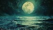 A conceptual piece featuring a moonlit sea with a surreal touch, crafted in an oil painting manner.