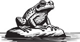Fototapeta Tęcza - An illustration of a frog sitting on a rock in the water.