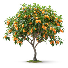 Beautiful mango tree with fresh ripe fruits isolated on transparent background 
