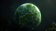 globe, ecosystem, green planet, bright, hyper realistic, dark background, seen from space, greenery prominent 