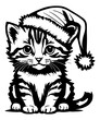 An illustration of a cute kitten wearing a santa hat.