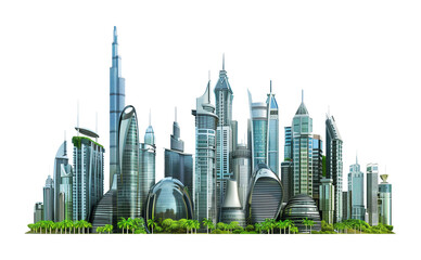 Wall Mural - Futuristic City Building Skyline Isolated on Transparent Background
