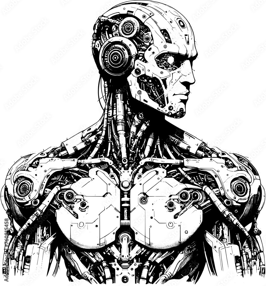 Cyborg Pattern Vector Vector of humanoid robot cyborg with intricate mechanical design Stock ...