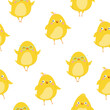 Cute cartoon chicken pattern. Funny yellow chickens, vector illustration. seamless pattern.