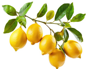 A branch full of fresh ripe lemons isolated on transparent background