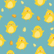 Seamless pattern with yellow funny chicken chick. Funny yellow chickens, vector illustration. seamless pattern.