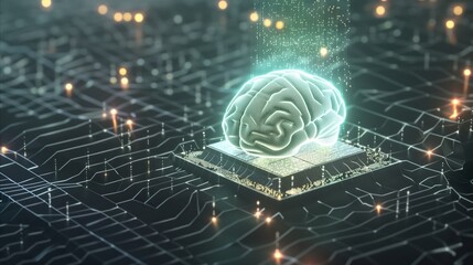 Wall Mural - futuristic brain on a circuit board illustrating machine learning