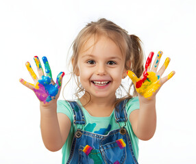 little girl with painted hands