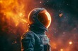 Futuristic Astronaut orange spaceship. Universe future. Generate Ai