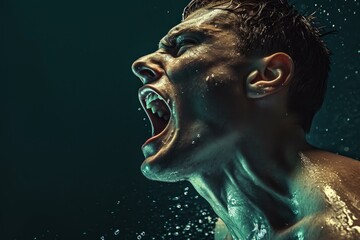 Wall Mural - Passionate Athlete man scream energy. Fit heavy. Generate AI