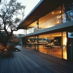 Poster - Sleek stylus modern house with night light