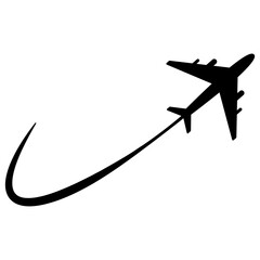 Wall Mural - Airplane flying silhouette. Plane with speed line symbol. Vector illustration isolated on white.