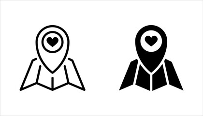 Poster - map pin icon set, location pin icon set, map pointer with heart icon vector illustration on white background