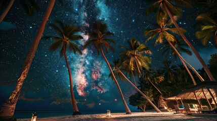 Poster - Camping on the beach in the tropics under the starry sky