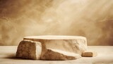 Fototapeta Sport - Minimalistic abstract beige background. Empty podium of light stone