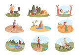 Fototapeta Sypialnia - Relax people. Nature outdoor characters lying in various poses exact vector relax persons