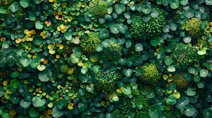 Close up of lush green hedge wall with small leaves in garden   eco friendly evergreen background