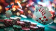 Dynamic motion blur captures a cascade of playing cards soaring gracefully through the air, hinting at the anticipation and excitement of a high-stakes poker game.