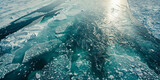 Fototapeta Nowy Jork - Arctic landscape above frozen water and snow texture