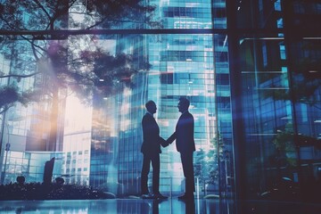 Wall Mural - two business men shake hands in an office outside