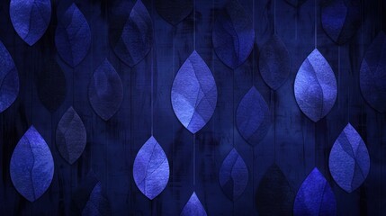 Poster - a dark blue background with a bunch of blue leaves hanging from it's sides and a dark blue background with a bunch of blue leaves hanging from it's sides.