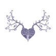 Vector illustration of a heart with antlers made from branches and leafs - forest love