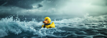  Lead To Success, Ywllow Rubber Duck Look For Strategy To Win Business Concept, Business Rubber Duck Leader Successful In Storm.