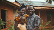 An African family lives in a house equipped with solar panels.