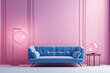 Blue sofa in a modern pink interior