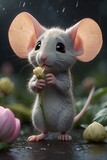 Fototapeta Natura - Cute little mouse standing under a flower