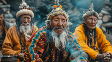 A diverse group of people living a nomadic lifestyle are captured in a chaotic scene in this image, with no one person standing out.