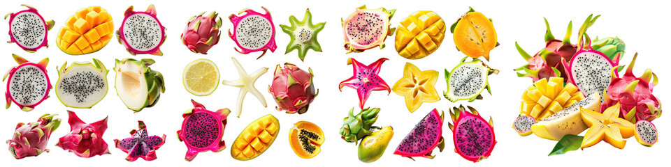 Wall Mural -  including dragon fruit and star fruit Hyperrealistic Highly Detailed Isolated On Transparent Background Png File
