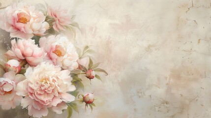  Elegant Peonies On Vintage Beige Background For Sophisticated Decor: Timeless Beauty, Classic Elegance, Floral Sophistication, Vintage Charm