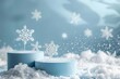 Icy blue podium with a backdrop of snowflakes and frost patterns Perfect for winter cosmetics Holiday season product launches Or cool-toned visual merchandising.