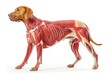 dog anatomy showing body and head, face with muscular system visible isolated on solid white background