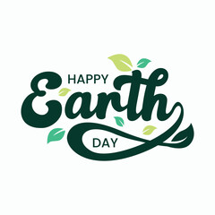 Canvas Print - Happy Earth Day hand drawn lettering vector illustration with green leaf. Earth Day environmental and Eco activism vector concept. Earth day logo, template, poster, banner.  Save earth t shirt design