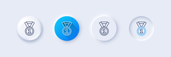 Wall Mural - reward medal line icon. neumorphic, blue gradient, 3d pin buttons. winner achievement or award symbo