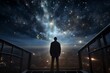 Silhouette of businessman looking at night sky with milky way