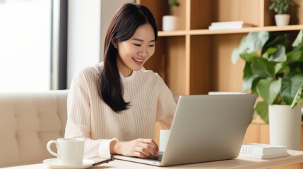 Woman Using Laptop at Table