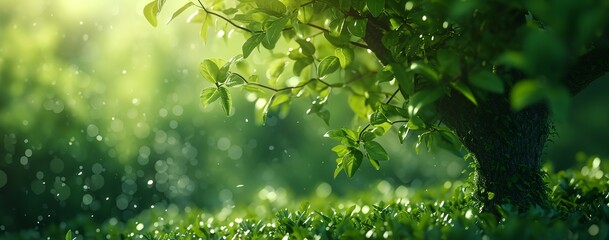 Canvas Print - a tree in the rain with a green background