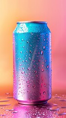 Wall Mural - a can of soda with water droplets on it's surface and a colorful background