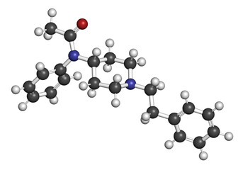 Poster - Acetylfentanyl synthetic opioid drug molecule.